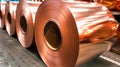 Copper Sheet Metal Rolls in Warehouse Storage Royalty Free Stock Photo