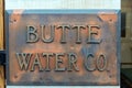 The copper sign affixed to the Butte Water Company building in Butte, Montana, USA