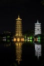 Copper and Silver pagoda Guilin China night lake view