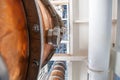 Copper still alembic inside distillery to distill grapes and produce spirits