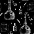 Whiskey making process from grain to bottle. Seamless pattern.