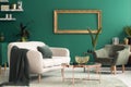 Green living room interior