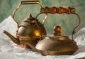 Copper teapot with dust and patina Royalty Free Stock Photo