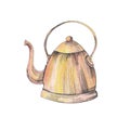 Copper teapot. Hand drawn illustration. Isolated on white background.