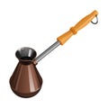 Copper turka for cooking coffee, with a wooden handle