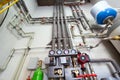 Copper valves, stainless ball valves, detectors of water pressure and plastic pipes of central heating system and water