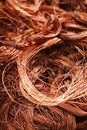 Copper wire texture background in full screen. Scrap of non-ferrous metals. Royalty Free Stock Photo