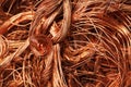 Copper wire texture background in full screen. Scrap of non-ferrous metals. Royalty Free Stock Photo
