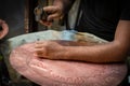 A Coppersmith Busily Making a Copper Plate in Copper Bazaar-Sanliurfa-Turkey