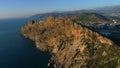 Copter panorama view of the beautiful sunny Gazipasa in Antalya province, Turkey. The green Taurus Mountains are