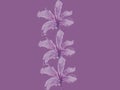 Vertical arrangement of three stylized lavender flowers against a solid purple background. Royalty Free Stock Photo
