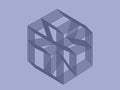 Geometric line art of a cube featuring intricate patterns and intersecting lines in dark blue. Royalty Free Stock Photo