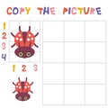 Copy the beetle ladybug picture using the grid, education game for children. Kids learning game insects on white backgrou Royalty Free Stock Photo