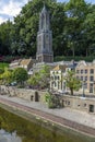 A copy of the canal houses and the Dom Tower of Utrecht in a miniature park in the Netherlands Royalty Free Stock Photo