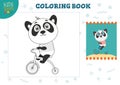 Copy and color picture vector illustration, exercise. Funny cartoon panda Royalty Free Stock Photo