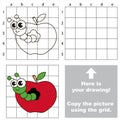 Copy the image using grid. Apple worm. Royalty Free Stock Photo