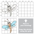 Copy the image using grid. Dragonfly.