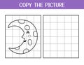Copy the picture activity page for kids. Draw and color cute moon