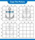 Copy the picture, copy the picture of Anchor using grid lines. Educational children game, printable worksheet, vector illustration Royalty Free Stock Photo