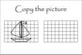 Copy the picture, black white ship, drawing skills training, educational paper game for the development of children, kids