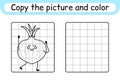 Copy the picture and color onion. Complete the picture. Finish the image. Coloring book. Educational drawing exercise game for