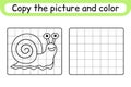 Copy the picture and color snail. Complete the picture. Finish the image. Coloring book. Educational drawing exercise game for