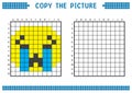 Copy the picture, complete the grid image. Educational worksheets drawing with squares, coloring areas. Crying face.