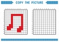 Copy the picture, complete the grid image. Educational worksheets drawing with squares, coloring areas. Musical notes.