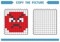 Copy the picture, complete the grid image. Educational worksheets drawing with squares, coloring cell areas. Angry face.