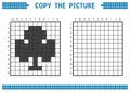 Copy the picture, complete the grid image. Educational worksheets drawing with squares, coloring cell areas. Club card symbol.