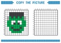 Copy the picture, complete the grid image. Educational worksheets drawing with squares, coloring cell areas. Frankenstein.