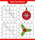 Copy the picture, copy the picture of Christmas Balls and Holly Berries using grid lines. Educational children game