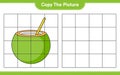 Copy the picture, copy the picture of Coconut using grid lines. Educational children game, printable worksheet, vector