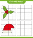 Copy the picture, copy the picture of Santa Hat and Holly Berries using grid lines