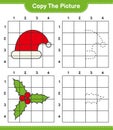 Copy the picture, copy the picture of Santa Hat and Holly Berries using grid lines. Educational children game
