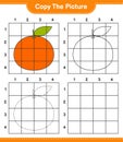 Copy the picture, copy the picture of Tangerin using grid lines. Educational children game, printable worksheet, vector