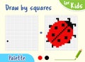 Copy the picture, draw squares. Game for small children draw an ladybug