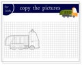 Copy the picture, an educational game for children, a cartoon garbage truck. Vector illustration on a white background Royalty Free Stock Photo