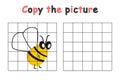 Copy the picture. Educational game for children. Cute bee, wasp. Drawing activity for kids. Colorful vector illustration