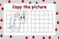 Copy the picture. Educational game for children. Outline bull. Drawing activity for kids. Black and white cartoon vector Royalty Free Stock Photo