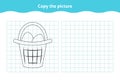 Worksheet with basket with eggs for kindergarten and preschool.