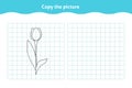 Worksheet with tulip for kindergarten and preschool.