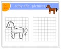 Copy the picture, educational games for children, cartoon horse. vector Royalty Free Stock Photo