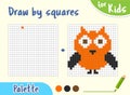 Copy the picture. Game for small children draw an owl by cells.