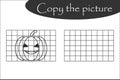 Copy the picture, halloween black white pumpkin, drawing skills training, educational paper game for the development of children, Royalty Free Stock Photo