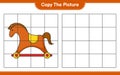 Copy the picture, copy the picture of Rocking Horse using grid lines. Educational children game, printable worksheet, vector Royalty Free Stock Photo