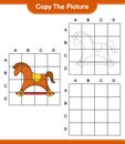 Copy the picture, copy the picture of Rocking Horse using grid lines. Educational children game, printable worksheet, vector Royalty Free Stock Photo