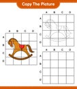 Copy the picture, copy the picture of Rocking Horse using grid lines. Educational children game, printable worksheet, vector Royalty Free Stock Photo