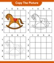 Copy the picture, copy the picture of Rocking Horse using grid lines. Educational children game, printable worksheet, vector Royalty Free Stock Photo