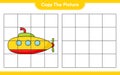 Copy the picture, copy the picture of Submarine using grid lines. Educational children game, printable worksheet, vector